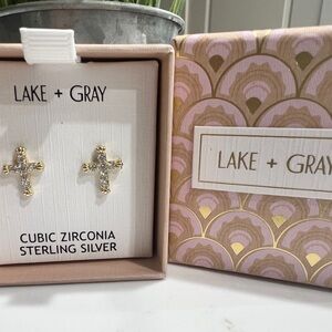 Lake + Gray Gold Cross Earrings